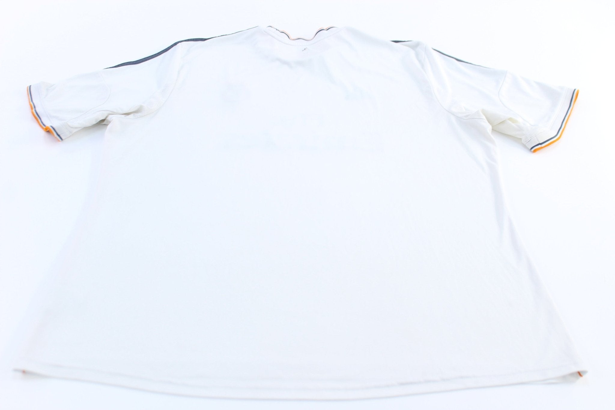 Adidas Embroidered Logo Real Madrid Striped Soccer Jersey - ThriftedThreads.com