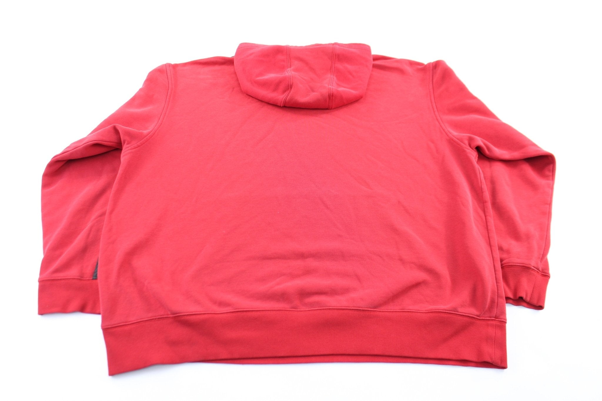 Adidas Embroidered Logo Red & Black Striped Pullover Hoodie - ThriftedThreads.com