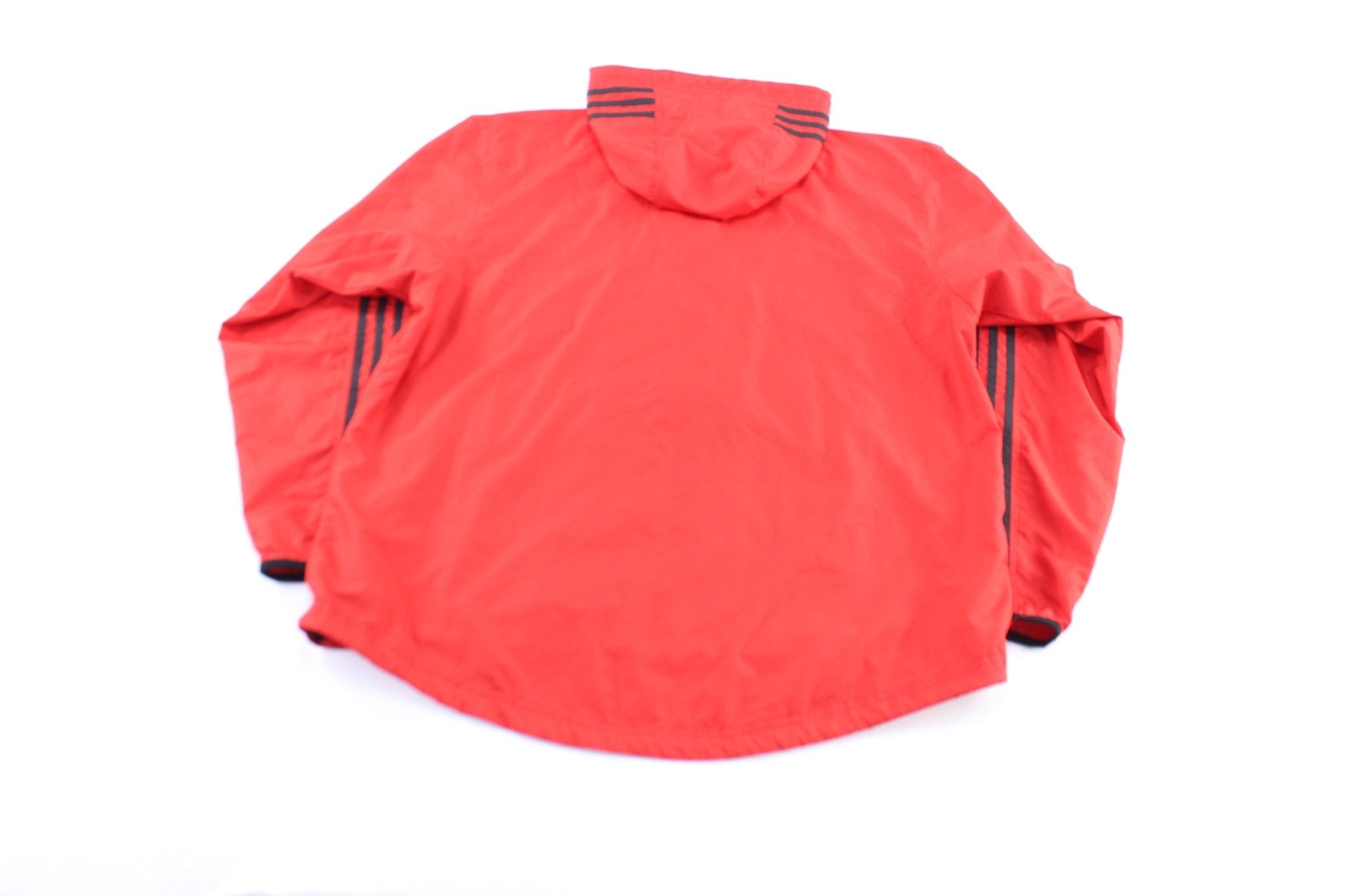 Adidas Embroidered Logo Red & Black Striped Zip Up Jacket - Jacket - Thrifted Threads