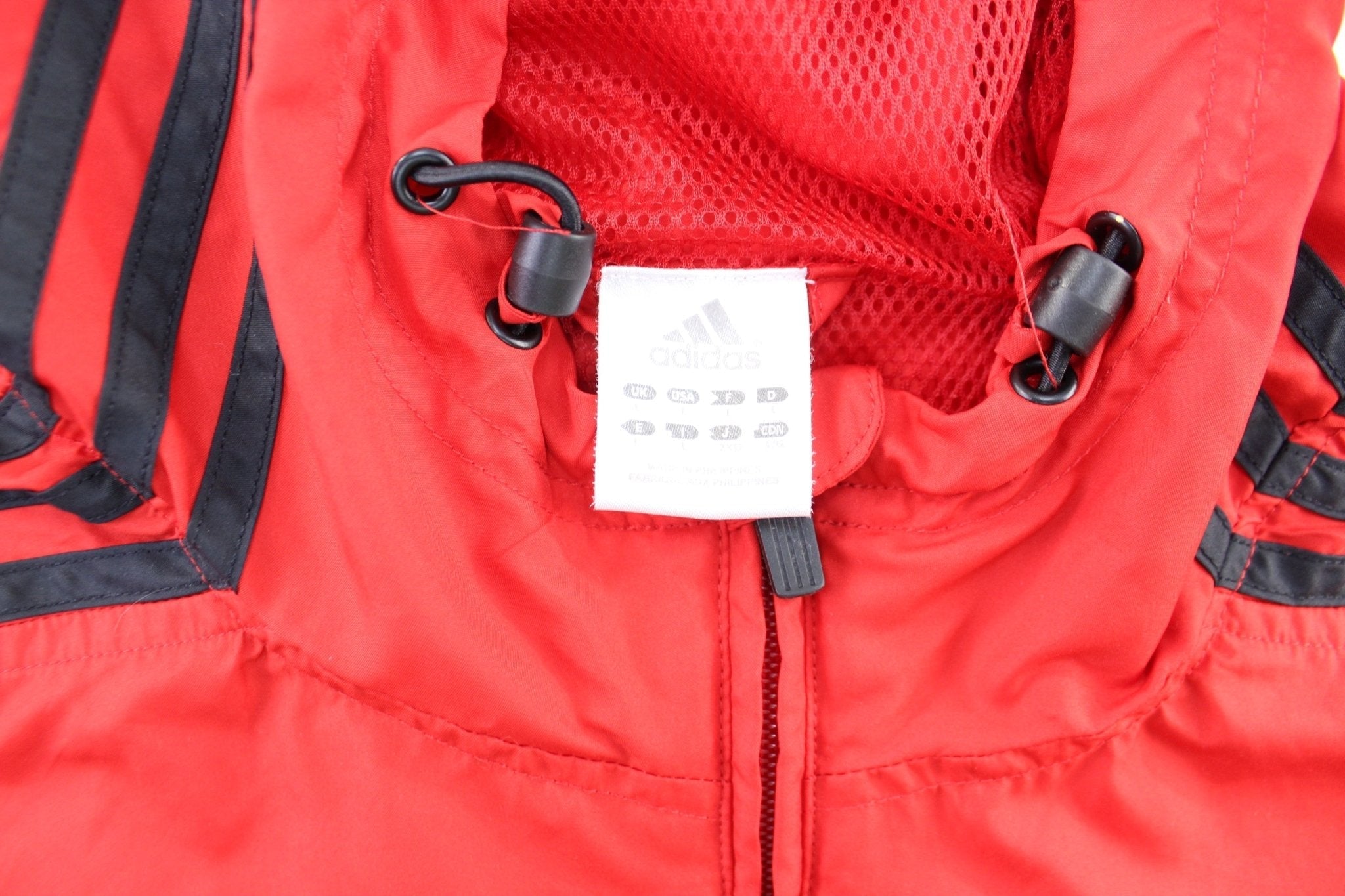 Adidas Embroidered Logo Red & Black Striped Zip Up Jacket - Jacket - Thrifted Threads