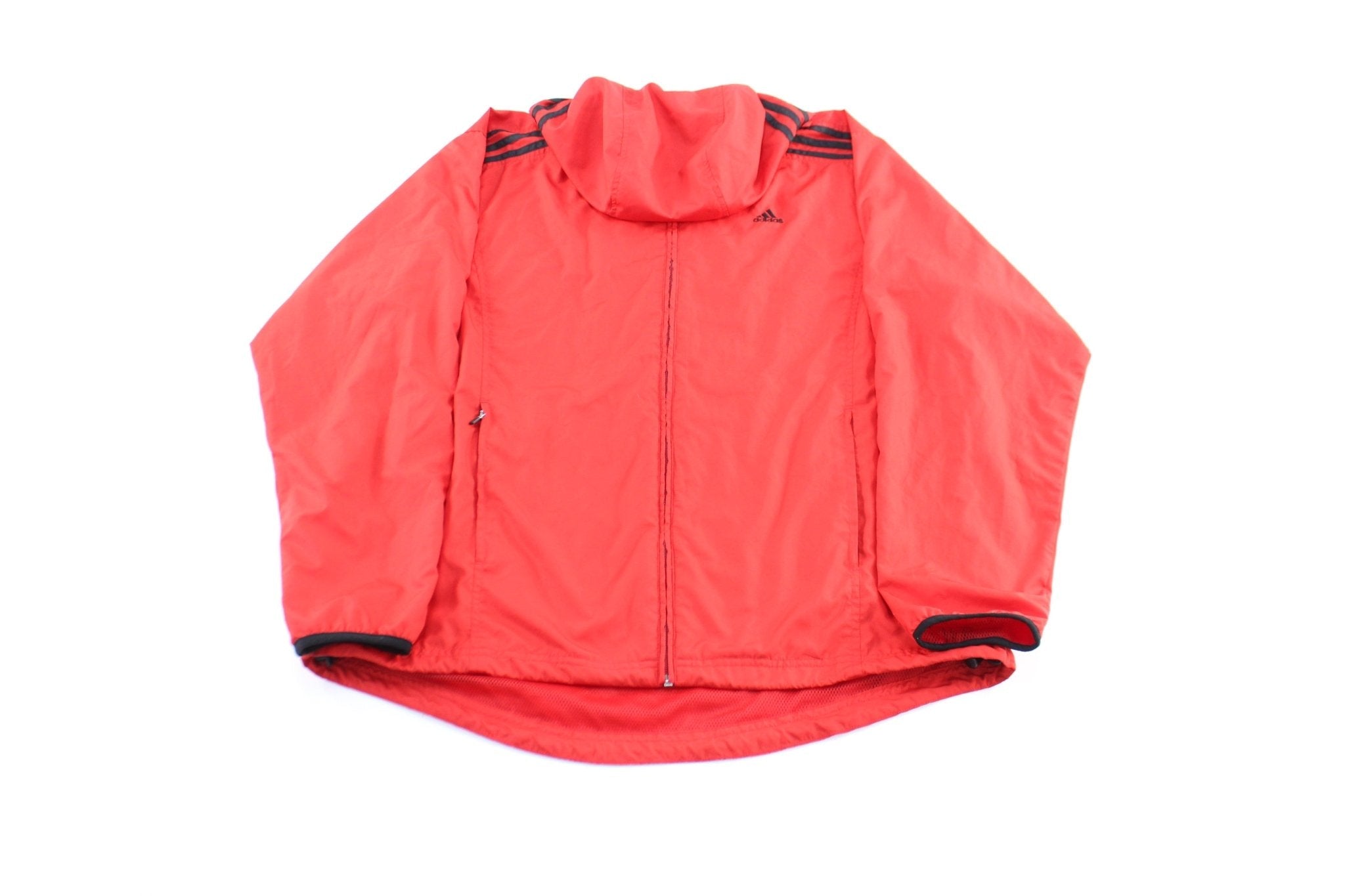 Adidas Embroidered Logo Red & Black Striped Zip Up Jacket - Jacket - Thrifted Threads
