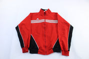 Adidas Embroidered Logo Red, Black, & White Striped Jacket - Jacket - Thrifted Threads