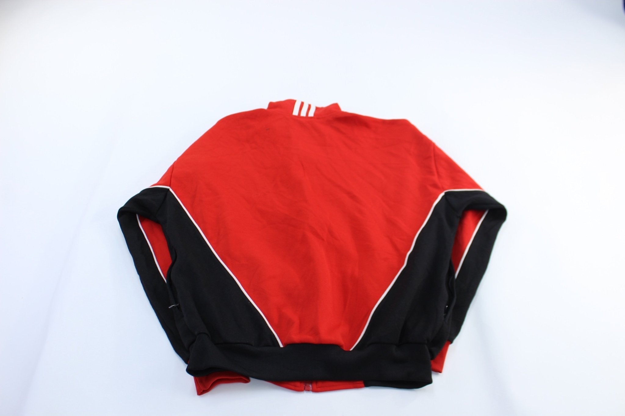 Adidas Embroidered Logo Red, Black, & White Striped Jacket - Jacket - Thrifted Threads