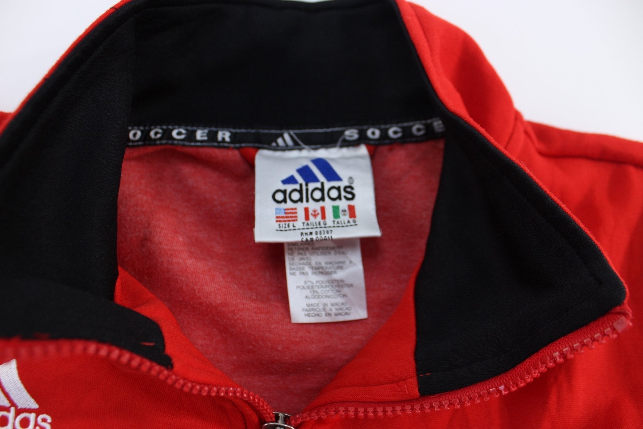 Adidas Embroidered Logo Red, Black, & White Striped Jacket - Jacket - Thrifted Threads