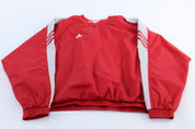 Adidas Embroidered Logo Red & White Striped Windbreaker Pullover - ThriftedThreads.com
