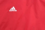 Adidas Embroidered Logo Red & White Striped Windbreaker Pullover - ThriftedThreads.com