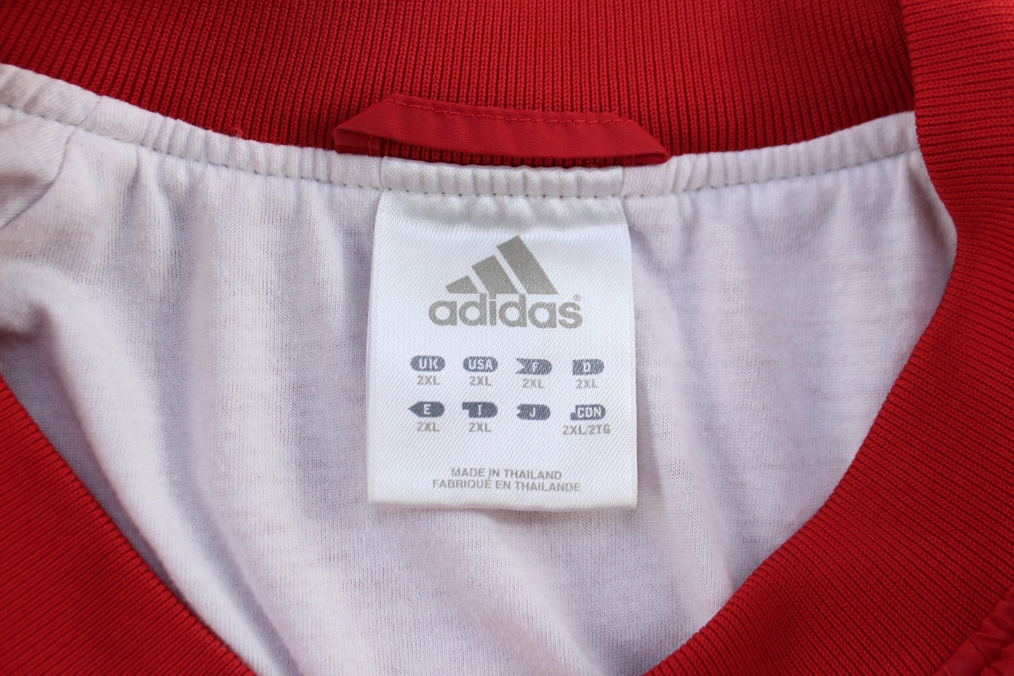 Adidas Embroidered Logo Red & White Striped Windbreaker Pullover - ThriftedThreads.com