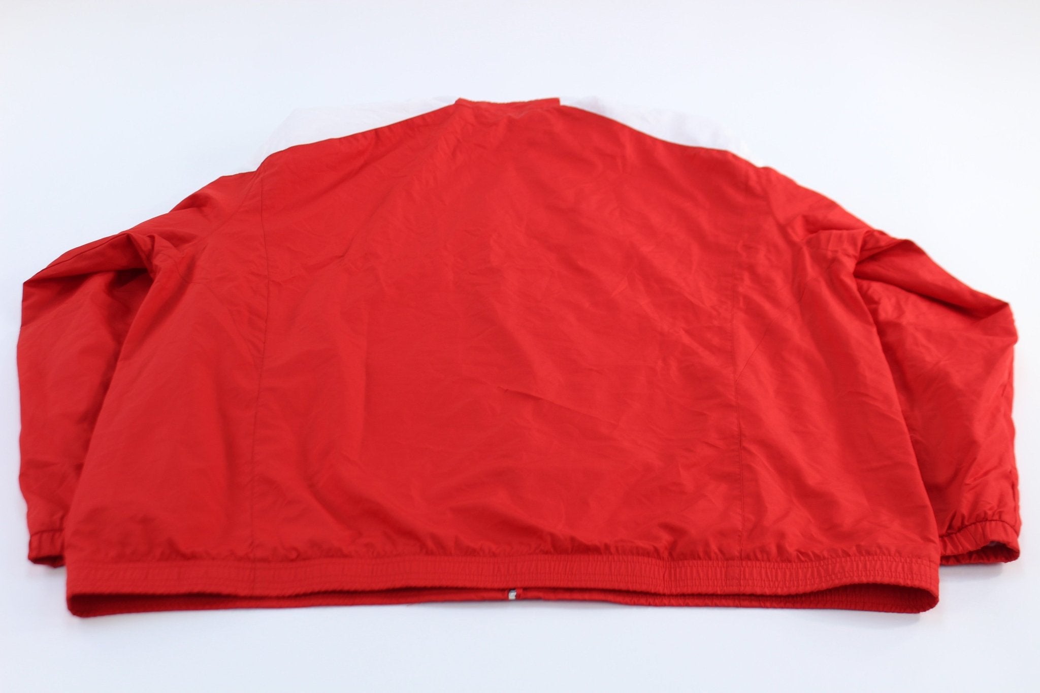 Adidas Embroidered Logo Red & White Striped Zip Up Jacket - ThriftedThreads.com