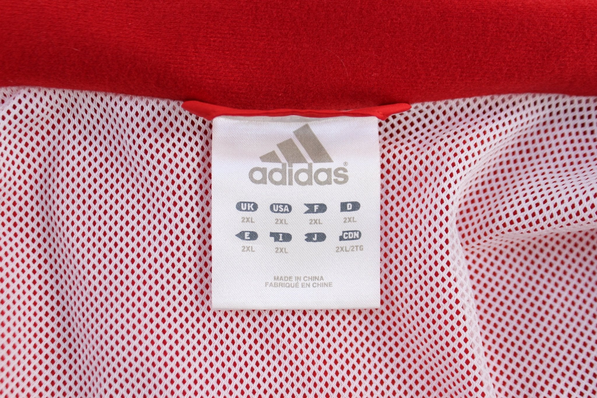Adidas Embroidered Logo Red & White Striped Zip Up Jacket - ThriftedThreads.com