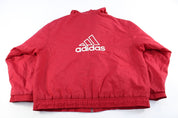 Adidas Embroidered Logo Red & White Striped Zip Up Jacket - ThriftedThreads.com