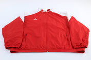 Adidas Embroidered Logo Red & White Striped Zip Up Jacket - ThriftedThreads.com