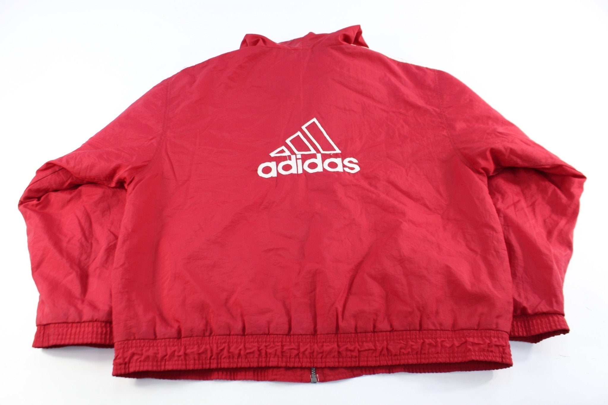 Adidas Embroidered Logo Red & White Striped Zip Up Jacket - Jackets - Thrifted Threads