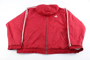 Adidas Embroidered Logo Red & White Striped Zip Up Jacket - Jackets - Thrifted Threads