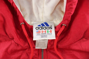 Adidas Embroidered Logo Red & White Striped Zip Up Jacket - Jackets - Thrifted Threads