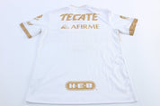 Adidas Embroidered Logo Tigres UANL Gold & White Striped Soccer Jersey - ThriftedThreads.com