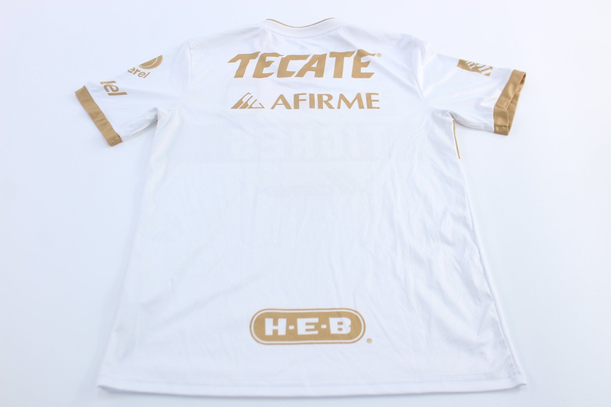 Adidas Embroidered Logo Tigres UANL Gold & White Striped Soccer Jersey - ThriftedThreads.com