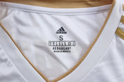 Adidas Embroidered Logo Tigres UANL Gold & White Striped Soccer Jersey - ThriftedThreads.com