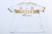 Adidas Embroidered Logo Tigres UANL Gold & White Striped Soccer Jersey - ThriftedThreads.com