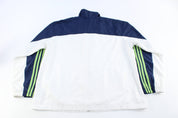 Adidas Embroidered Logo White, Navy Blue, & Green Striped Jacket - ThriftedThreads.com
