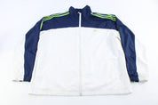 Adidas Embroidered Logo White, Navy Blue, & Green Striped Jacket - Jackets - Thrifted Threads