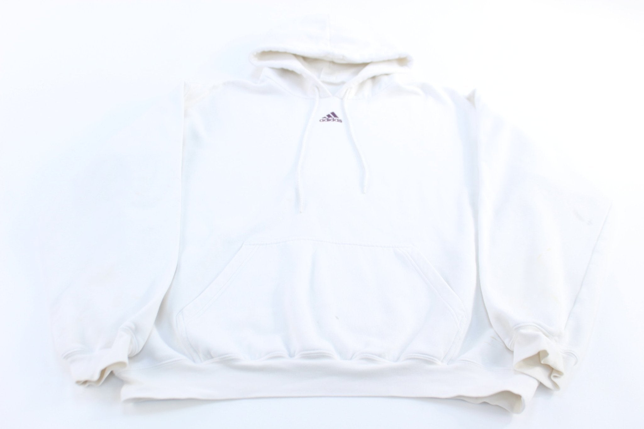 Adidas Embroidered Logo White Pullover Hoodie - ThriftedThreads.com