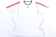 Adidas Embroidered Logo White & Red Striped Soccer Jersey - ThriftedThreads.com