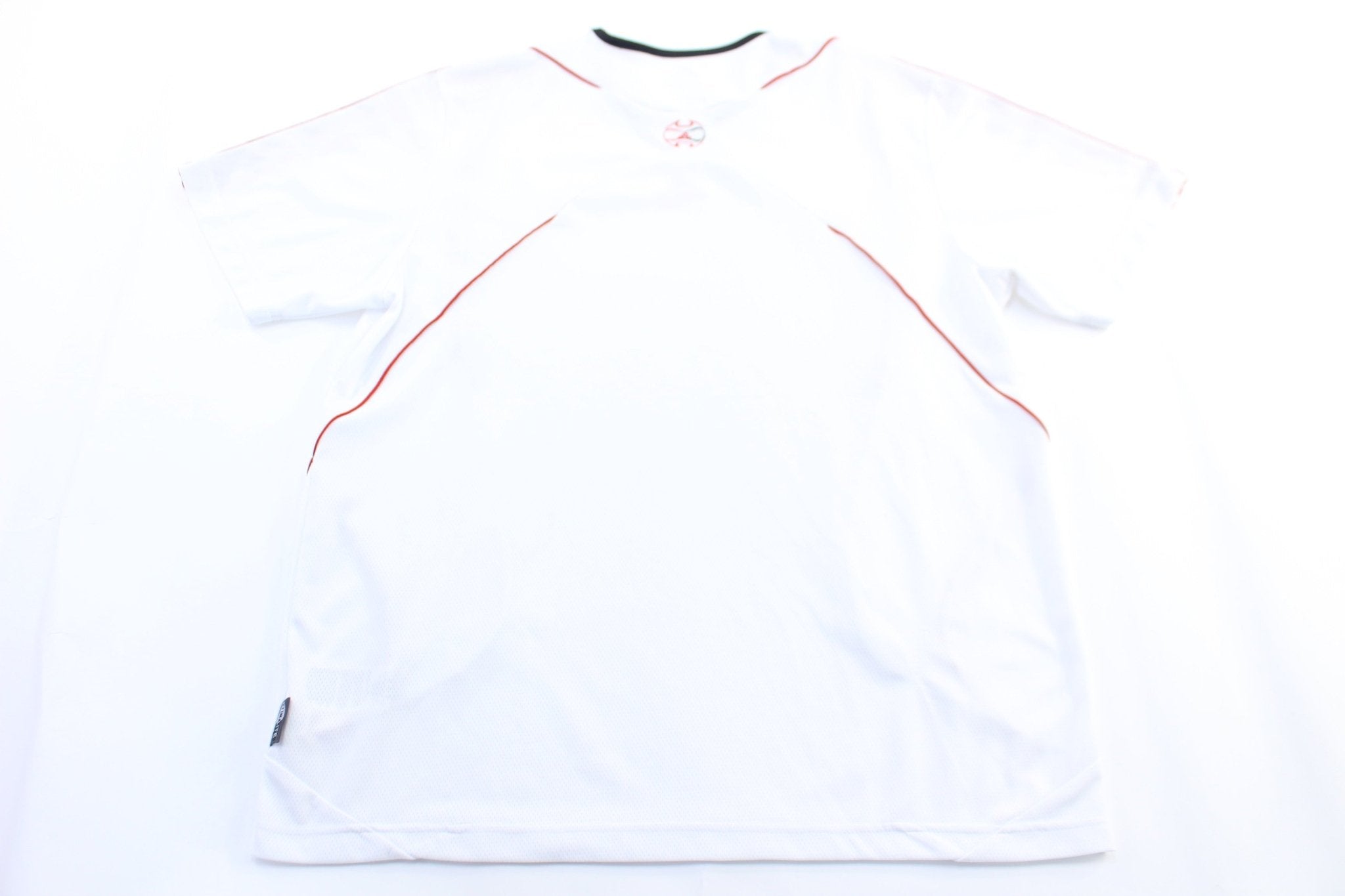 Adidas Embroidered Logo White & Red Striped Soccer Jersey - ThriftedThreads.com