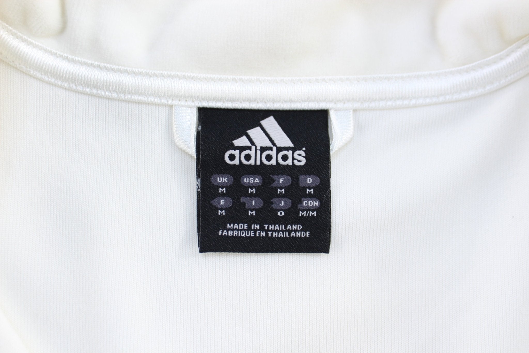 Adidas Embroidered Logo White Striped Full Zip Jacket - ThriftedThreads.com