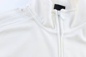 Adidas Embroidered Logo White Striped Full Zip Jacket - ThriftedThreads.com