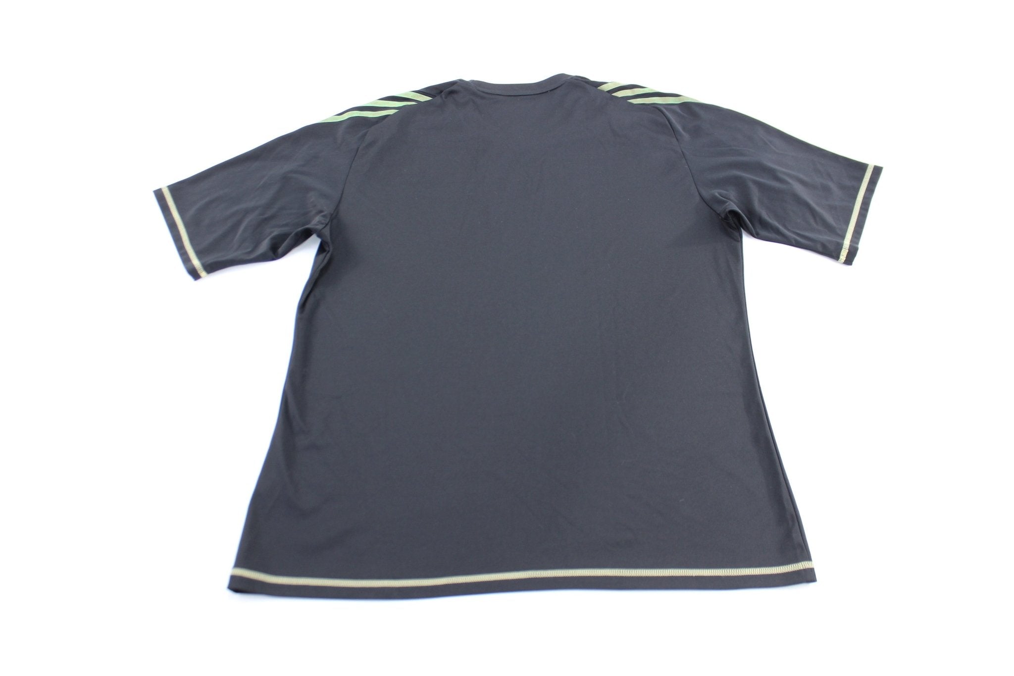 Adidas Logo F50 Black & Green Striped Soccer Jersey - ThriftedThreads.com