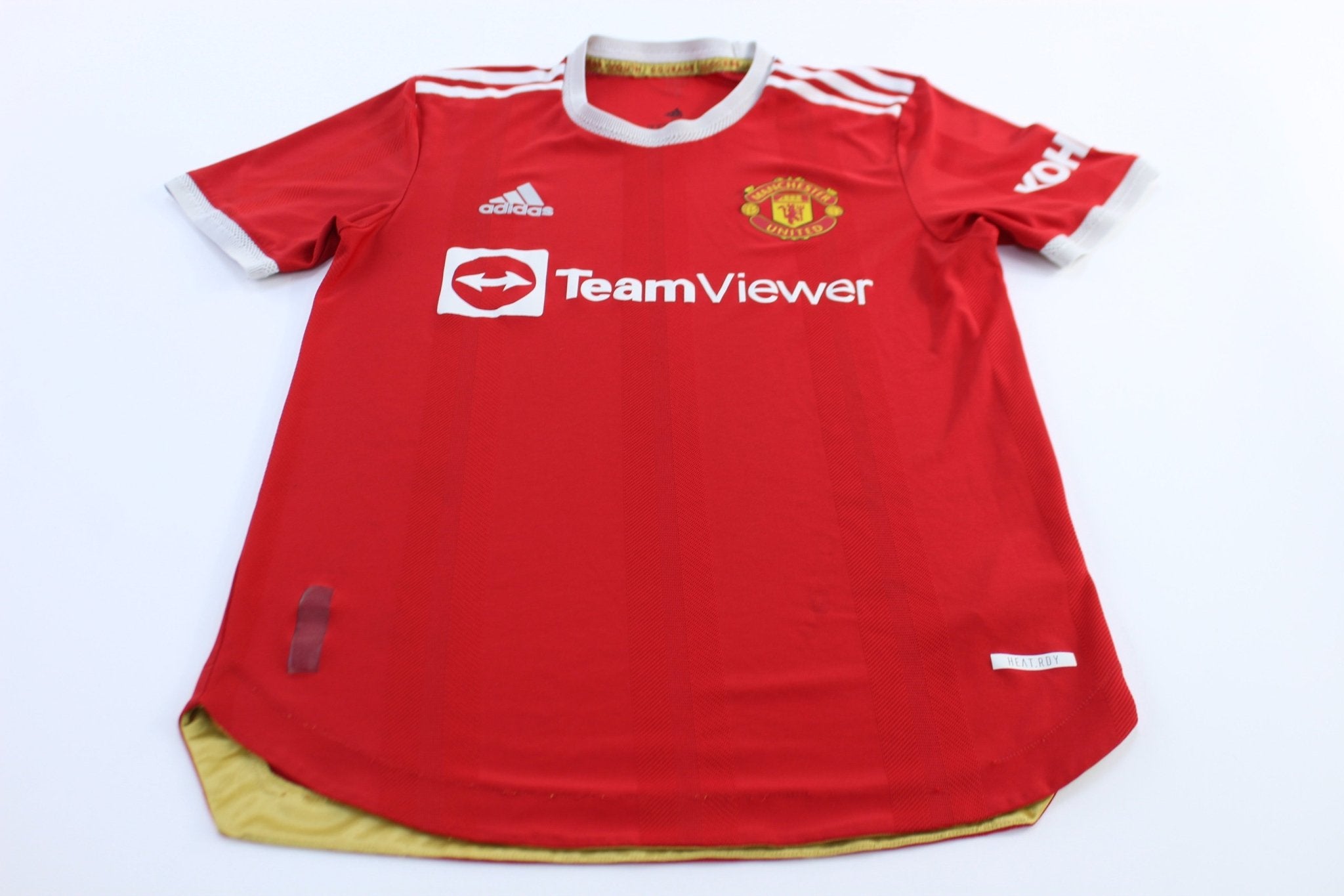 Adidas Logo Manchester United Striped Soccer Jersey - ThriftedThreads.com