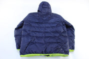 Adidas Logo Navy Blue & Neon UEFA Soccer Puffer Jacket - Jacket - Thrifted Threads