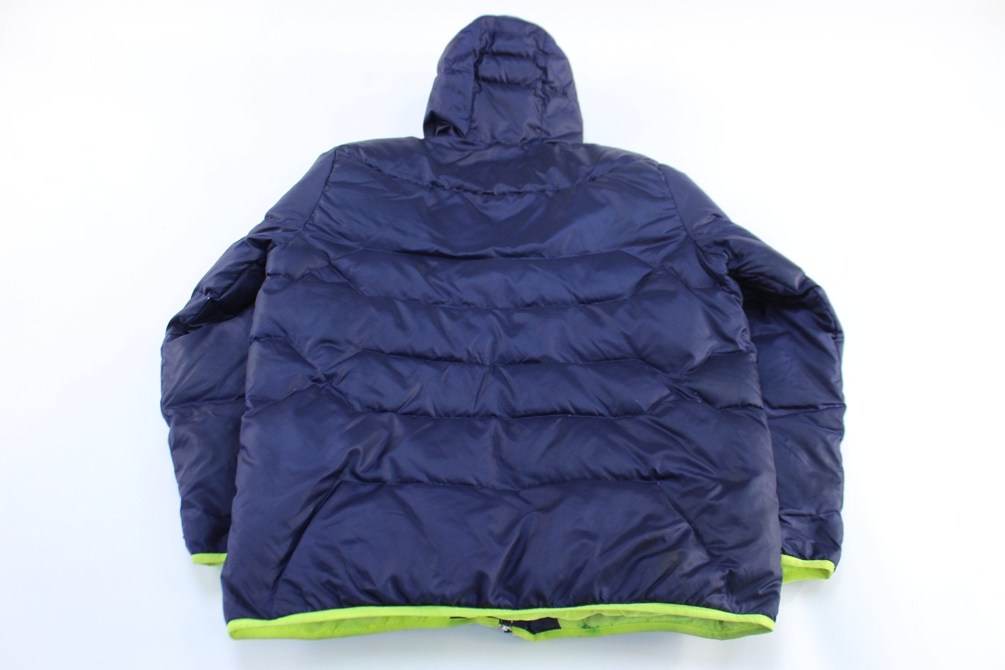 Adidas Logo Navy Blue & Neon UEFA Soccer Puffer Jacket - Jacket - Thrifted Threads