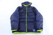 Adidas Logo Navy Blue & Neon UEFA Soccer Puffer Jacket - Jacket - Thrifted Threads
