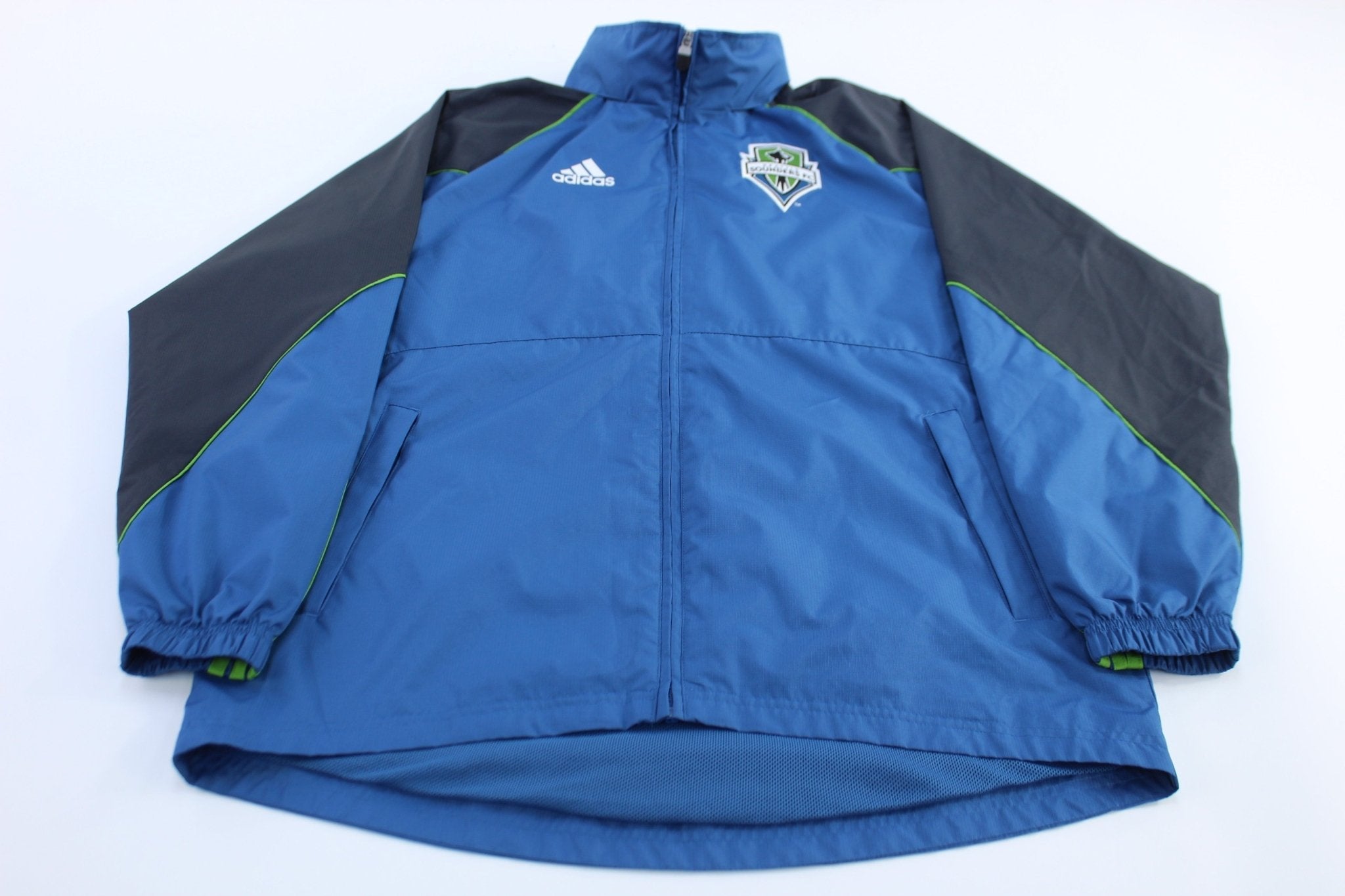 Adidas Logo Seattle Sounders FC Striped Soccer Zip Up Jacket - Jackets - Thrifted Threads