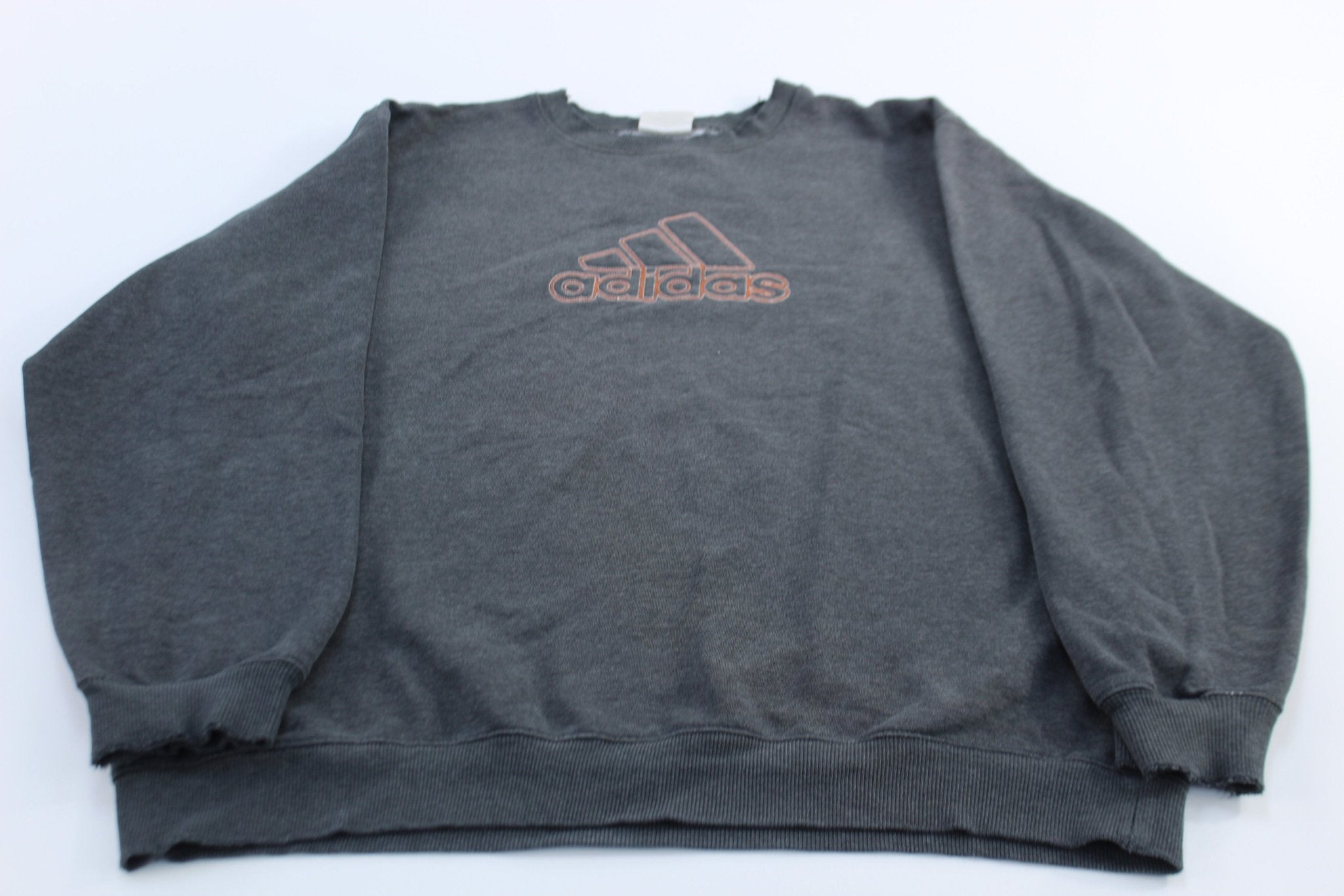 Adidas Trefoil Embroidered Logo Grey Sweatshirt - ThriftedThreads.com
