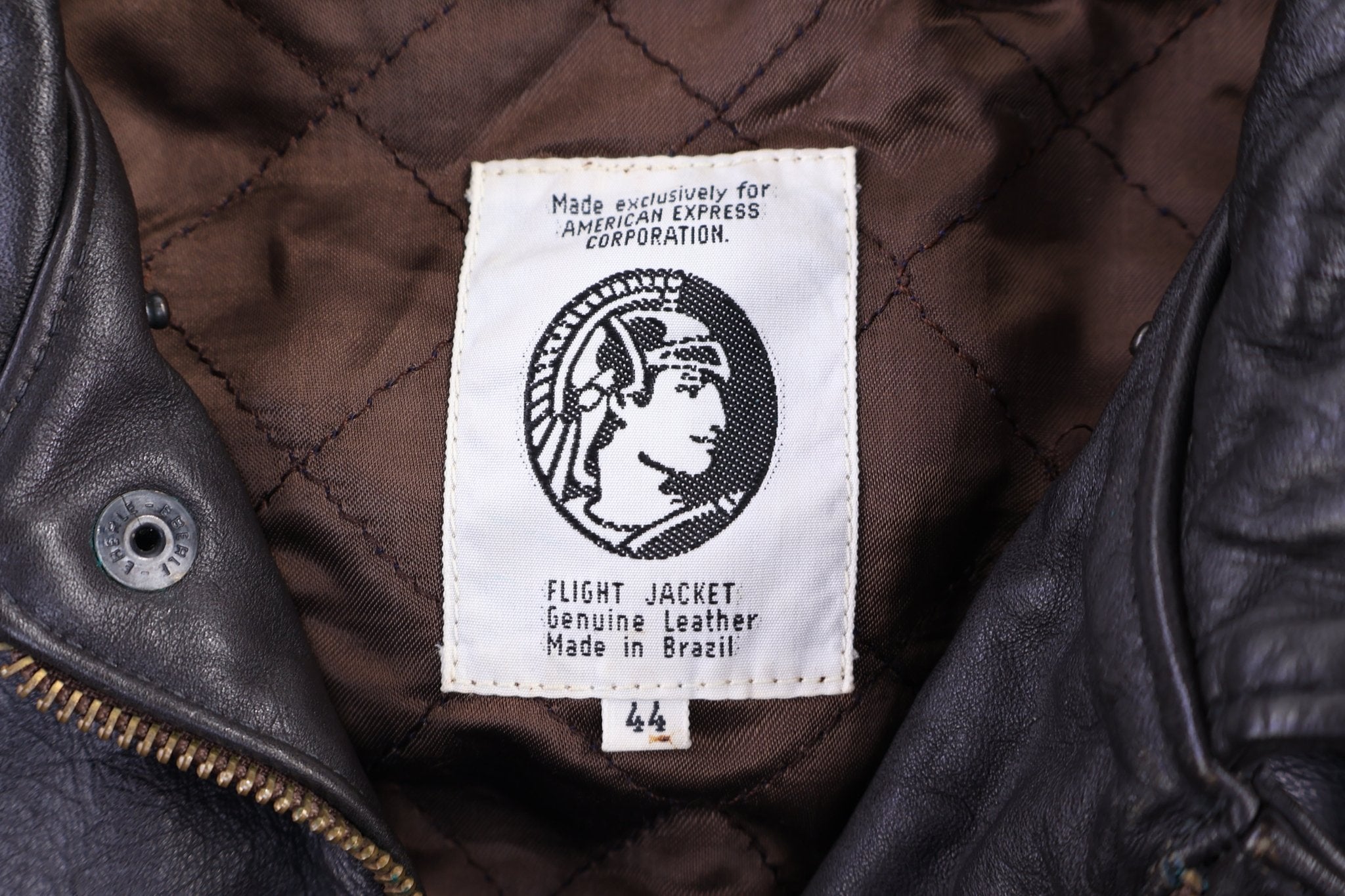 American Express Brown Full Zip Leather Jacket - Jacket - Thrifted Threads