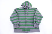 Anchor Blue Grey & Green Striped Full Zip Hoodie - Jacket - Thrifted Threads
