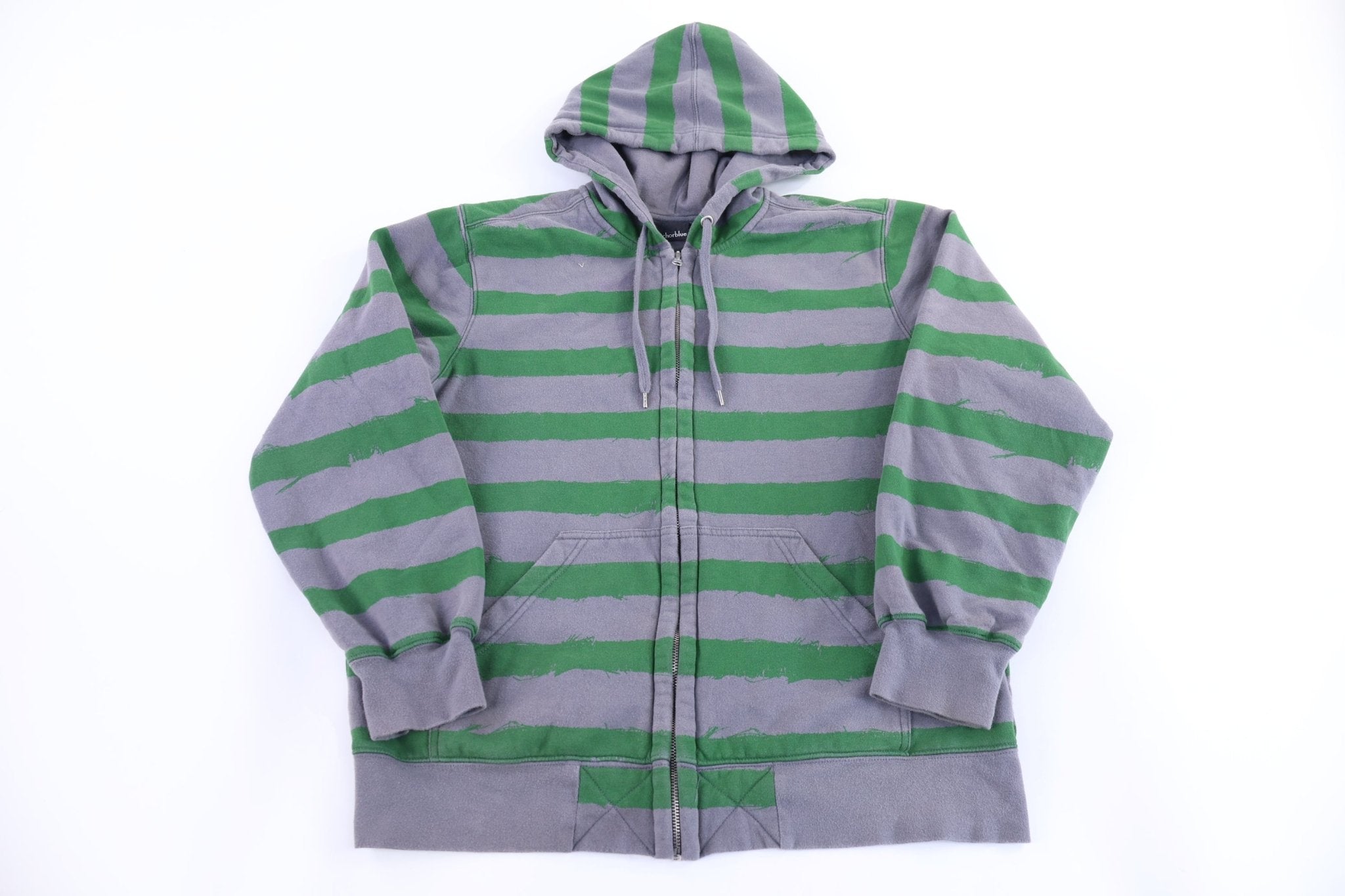Anchor Blue Grey & Green Striped Full Zip Hoodie - Jacket - Thrifted Threads