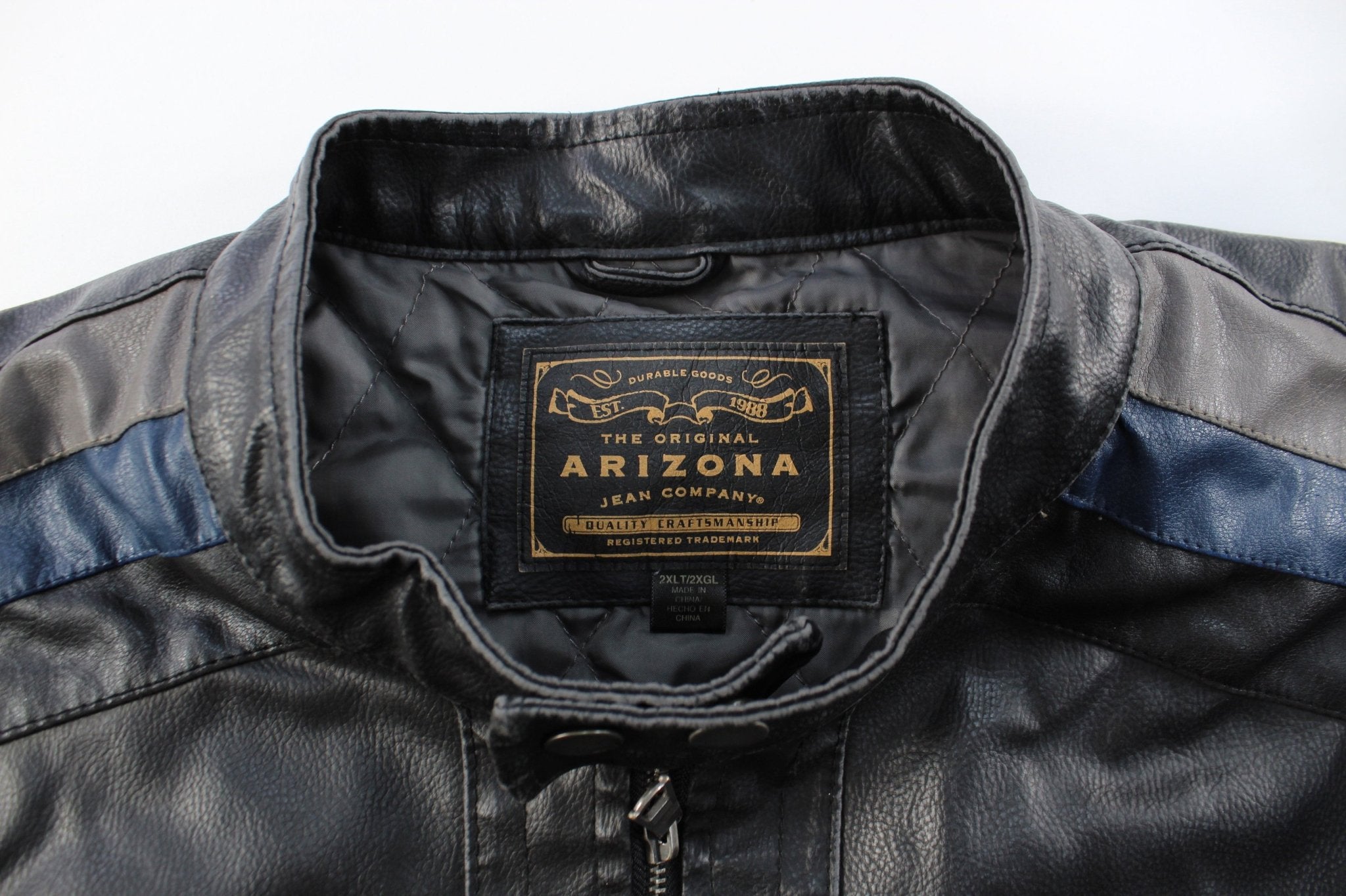 Arizona Jeans Company Black & Blue Leather Zip Up Jacket ...