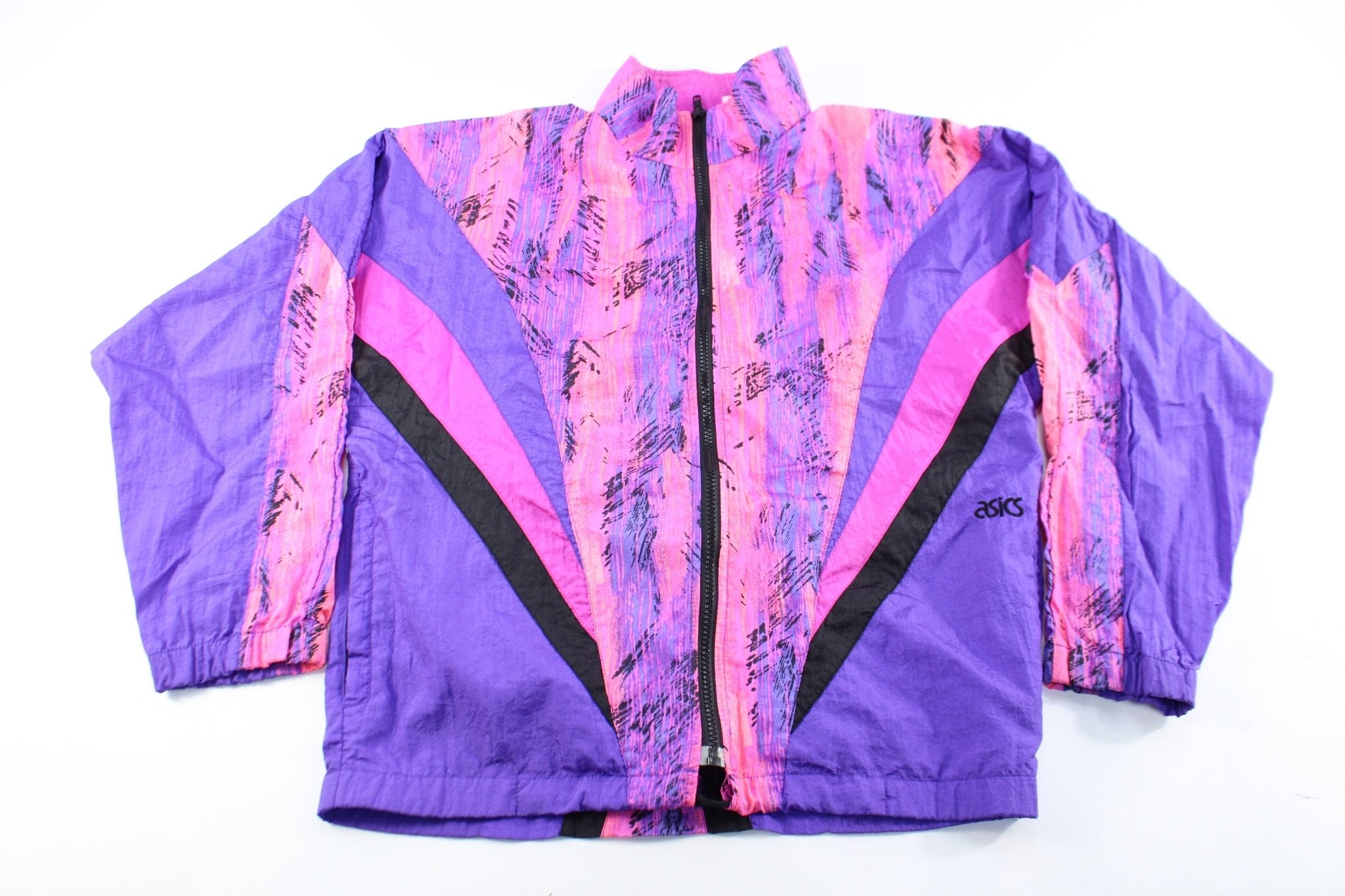 Asics Embroidered Logo Abstract Zip Up Jacket - ThriftedThreads.com