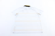 Barcelona Logo White, Black, & Yellow Striped Soccer JERSEY - ThriftedThreads.com