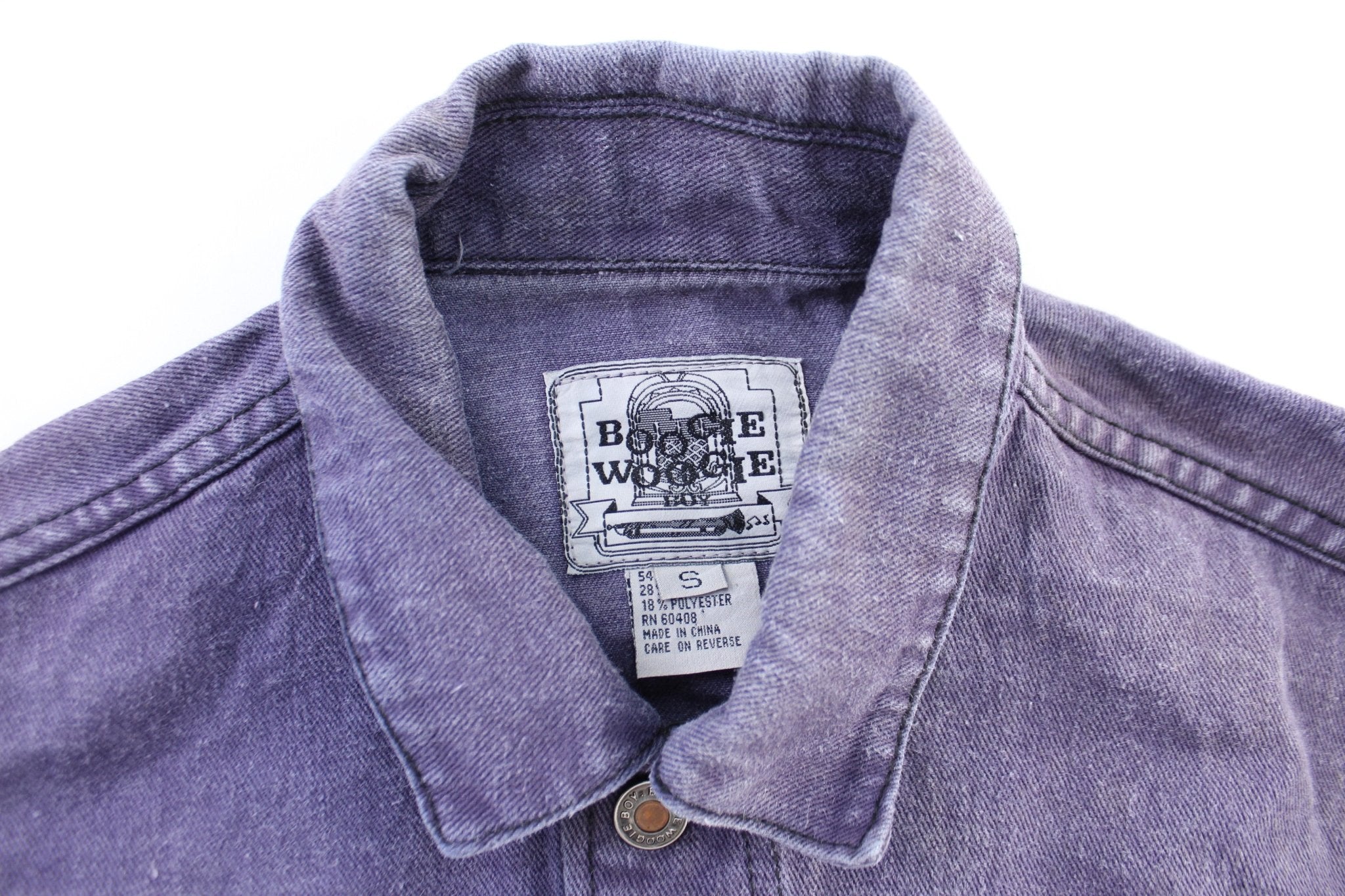 Boogie Woogie Boy Black & Purple Wash Denim Jacket - ThriftedThreads.com