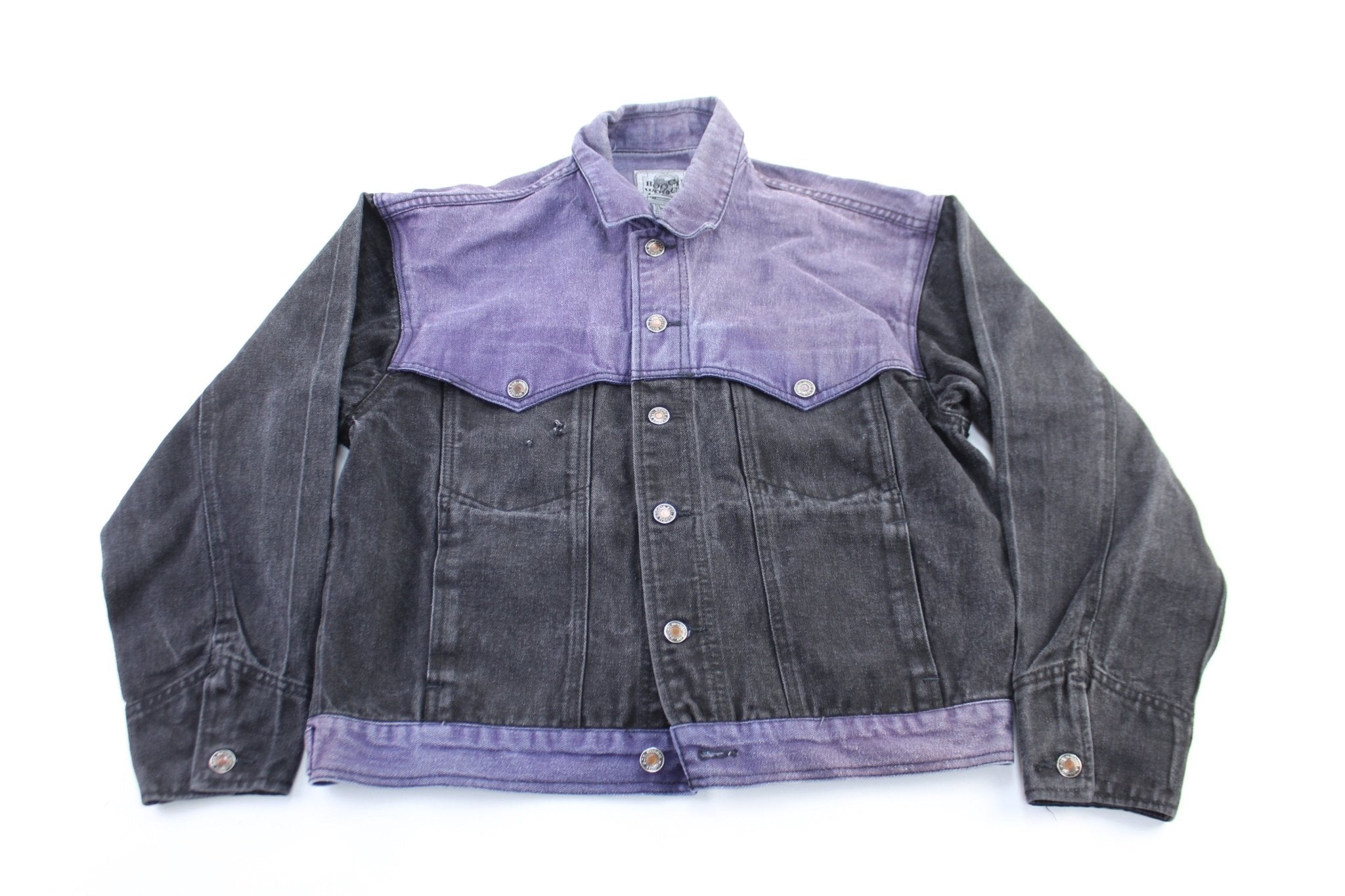 Boogie Woogie Boy Black & Purple Wash Denim Jacket - ThriftedThreads.com