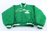Boston Celtics Basketball Embroidered Majestic Quilted Bomber Jacket - ThriftedThreads.com