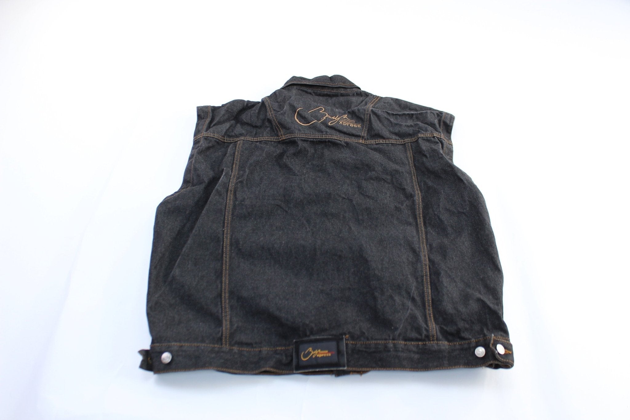 Brooklyn Xpress Embroidered Black Wash Denim Vest - Jacket - Thrifted Threads