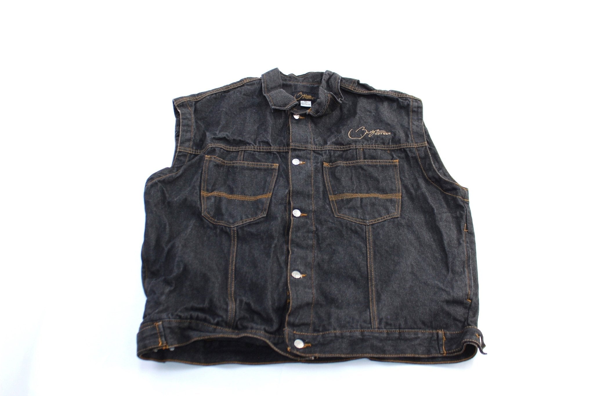 Brooklyn Xpress Embroidered Black Wash Denim Vest - Jacket - Thrifted Threads
