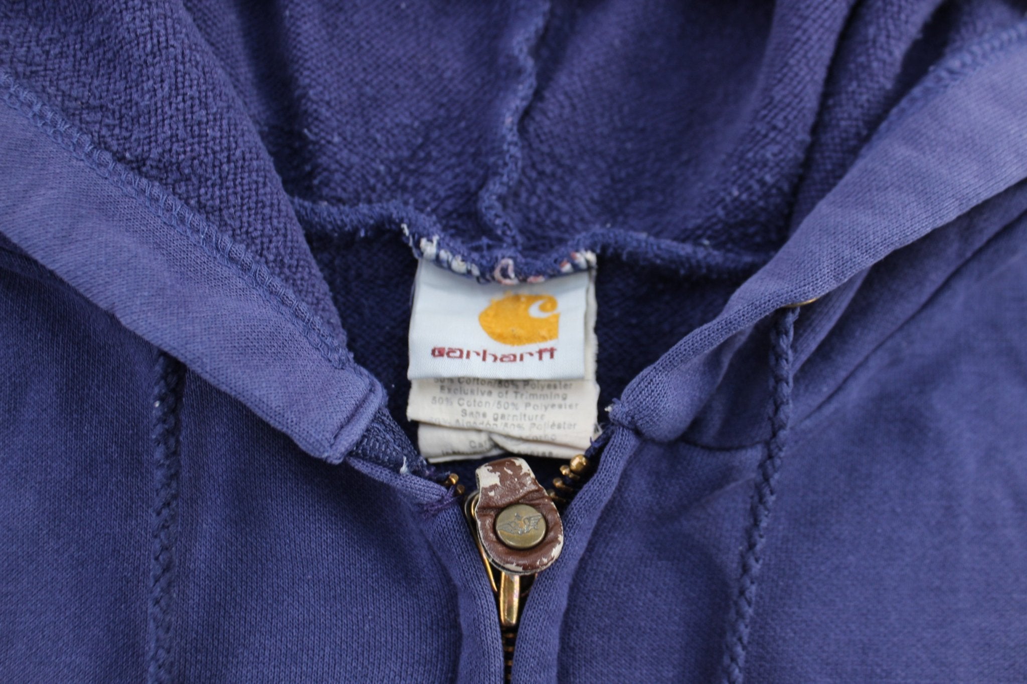 Carhartt Embroidered Logo Blue Zip Up Hoodie - ThriftedThreads.com