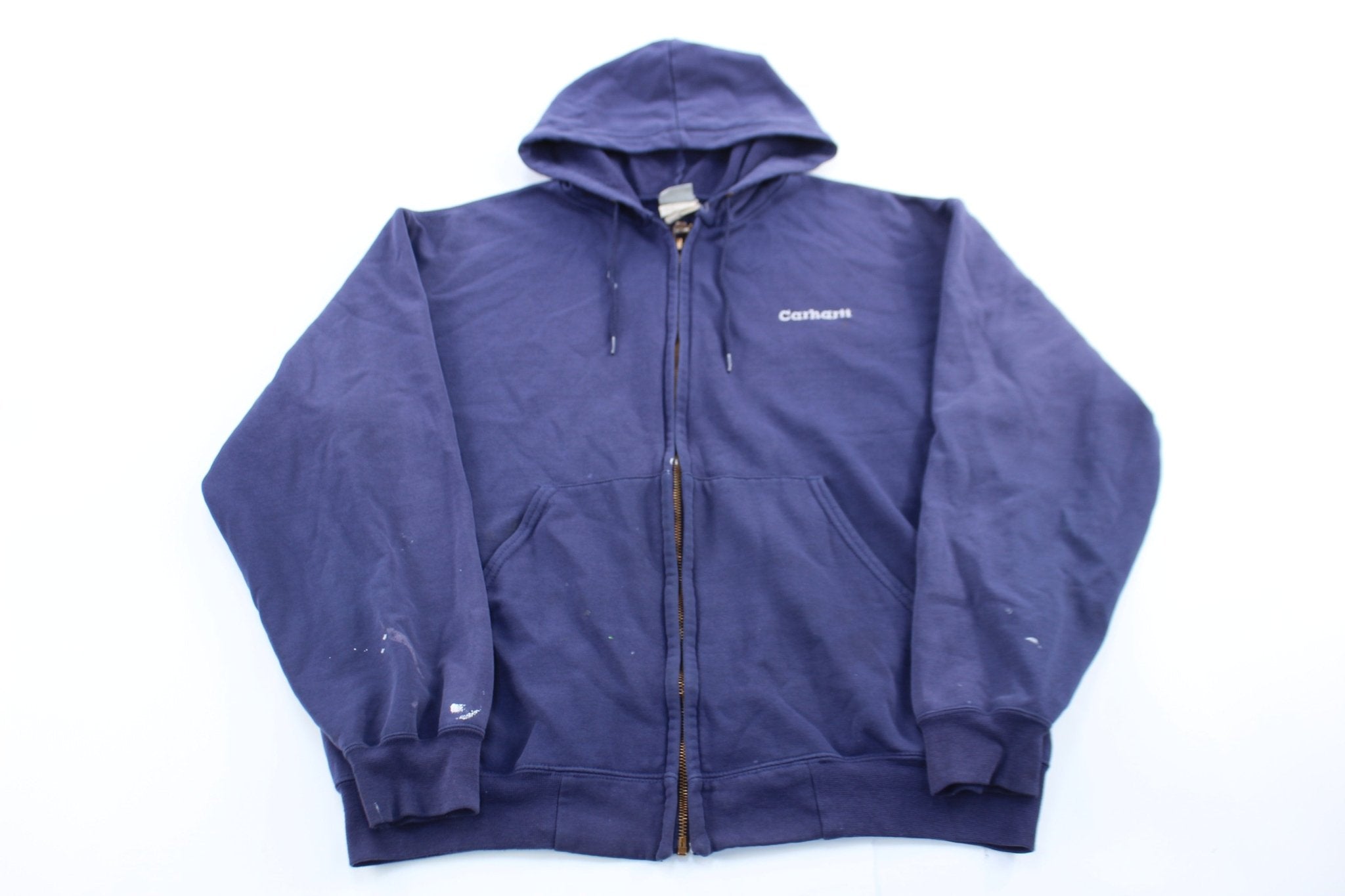Carhartt Embroidered Logo Blue Zip Up Hoodie - ThriftedThreads.com