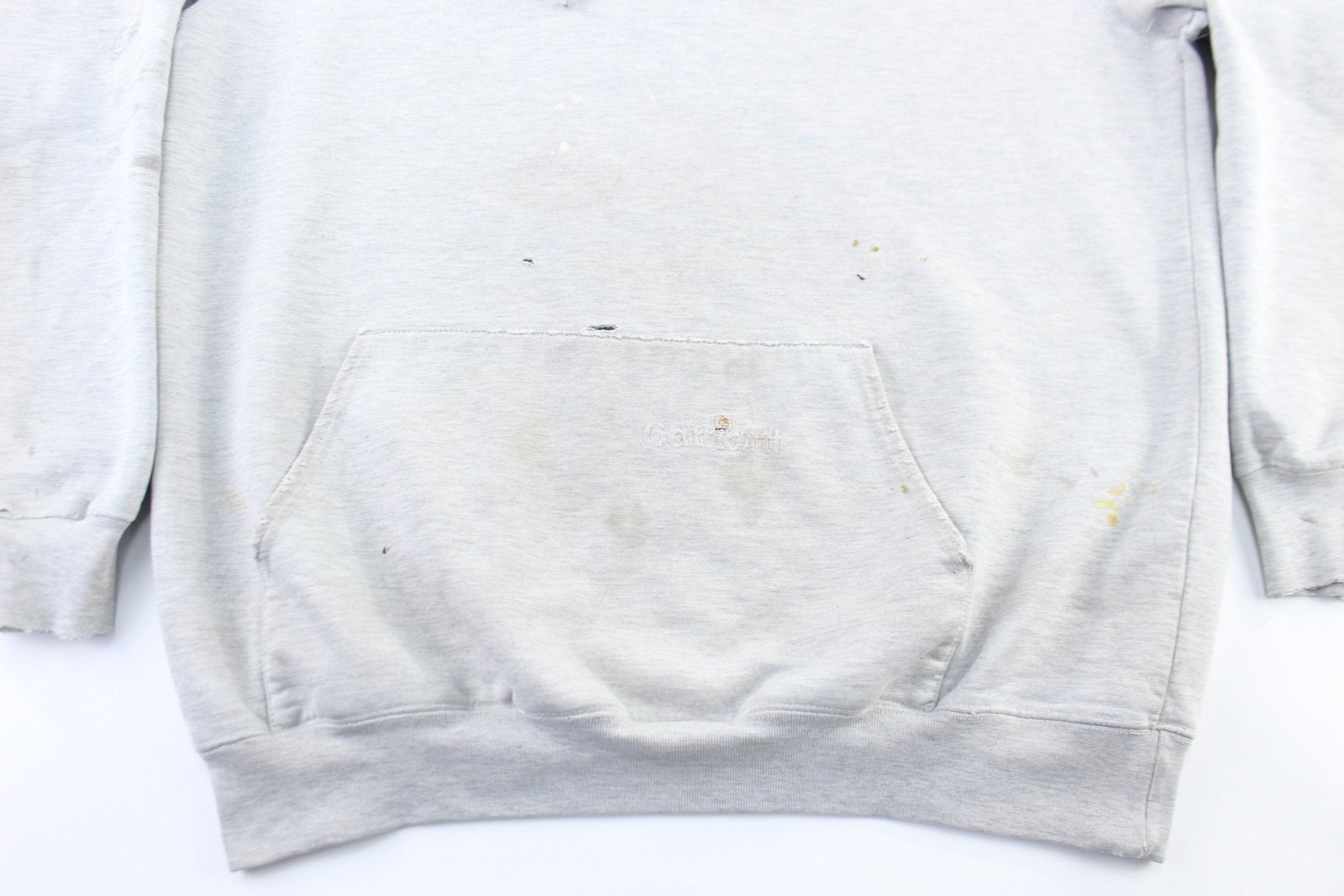 Carhartt Embroidered Logo Light Grey Pullover Hoodie - ThriftedThreads.com